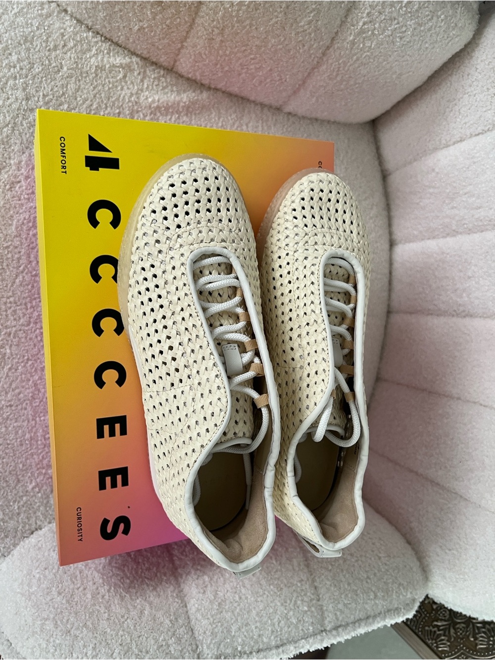 Woven Lace-Up Sneakers in Cream - Women's Comfort Style